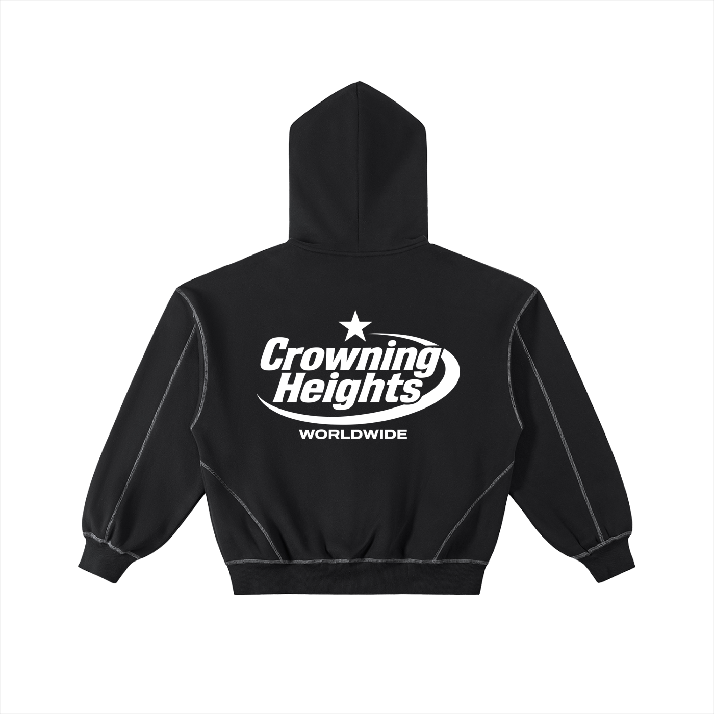 Contrast-Stitched Boxy Fleece Zip Hoodie