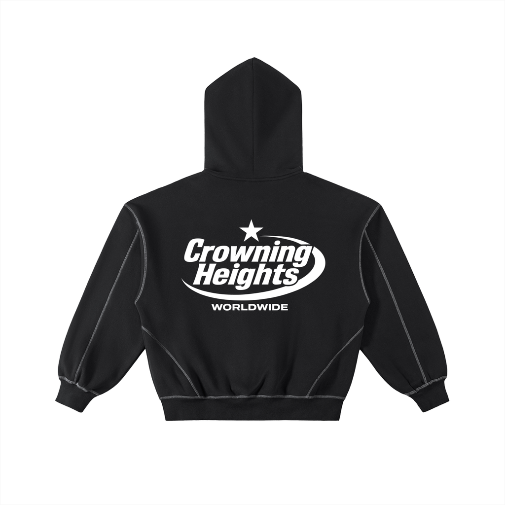 Contrast-Stitched Boxy Fleece Zip Hoodie
