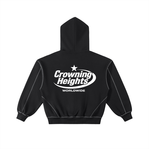 Contrast-Stitched Boxy Fleece Zip Hoodie