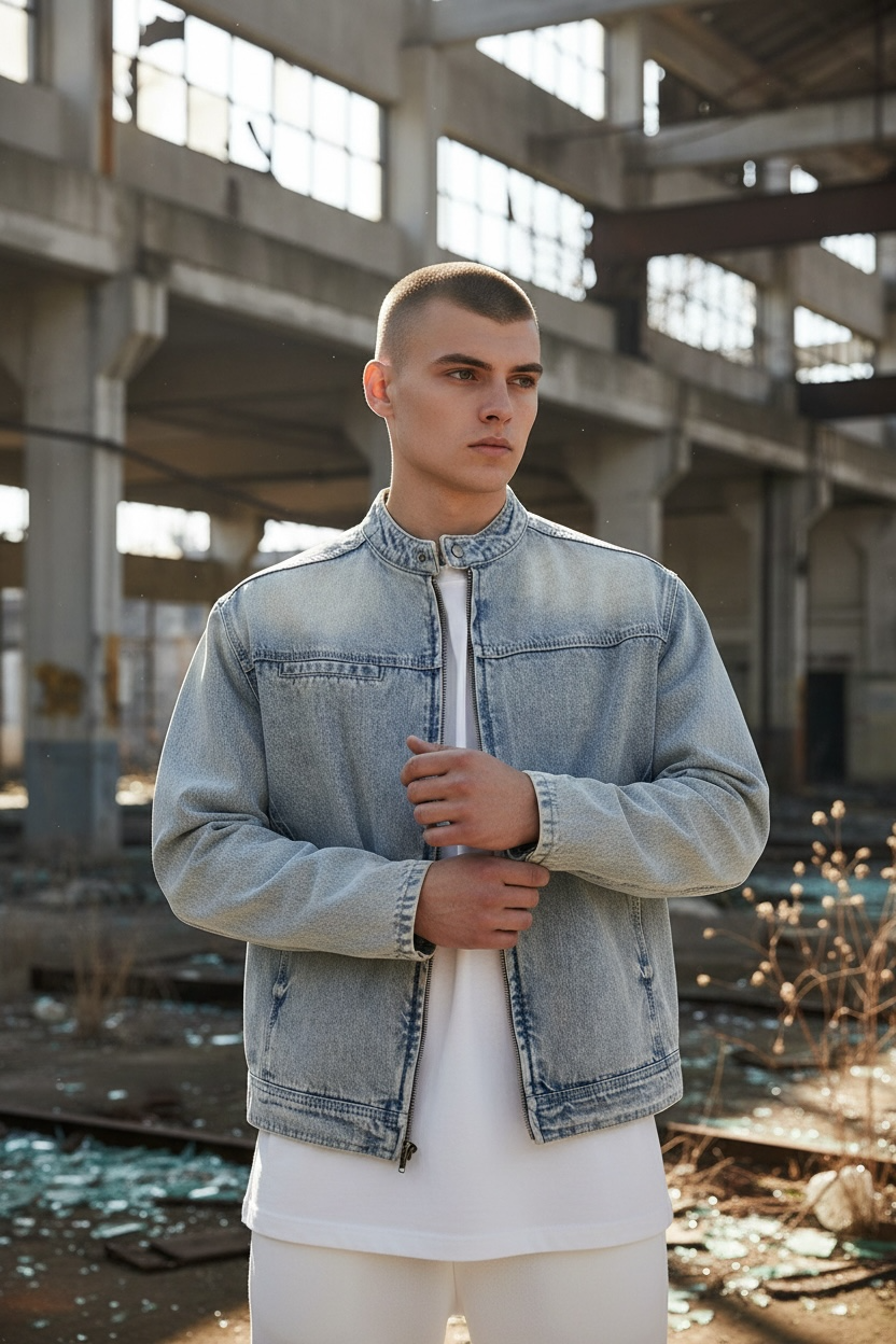 Vintage Wash Zip Denim Jacket