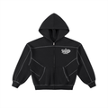 Contrast-Stitched Boxy Fleece Zip Hoodie